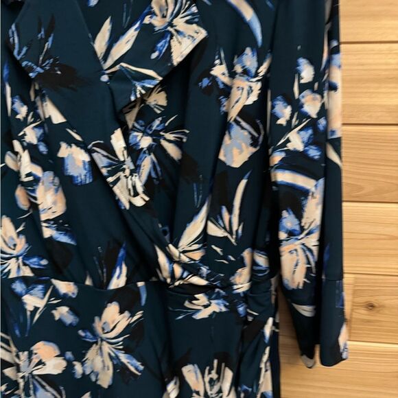 Eliza J Size 18W Emerald Green Floral Print Collared Wrap Dress - Picture 3 of 14